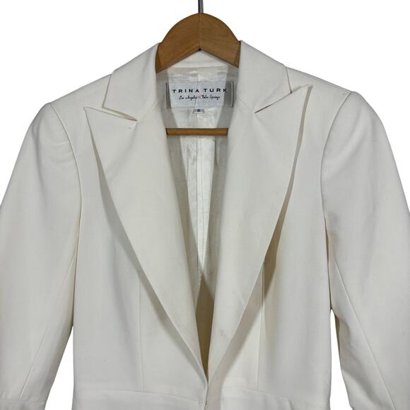 Trina Turk Clasp Front Blazer Cream Career Casual 3/4 Sleeve - 6 - Picture 2 of 6